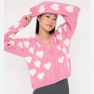 PacSun Lottie Moss Pink Hearts Valentine Cardigan Sweater Size  XS